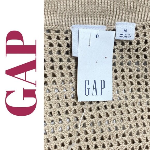 NWT GAP 100% Cotton Coastal Fisherman Tan White Striped V-Neck Sweater, Medium - Picture 4 of 7